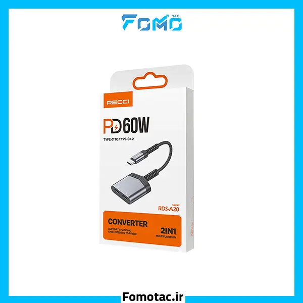 Recci RDS-A20 Type-C PD60W 2in1 Charging and Audio Adapter