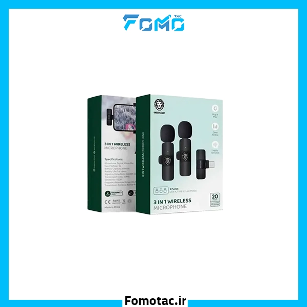 green-lion-wireless-microphone-3-in-1|میکروفون یقه ای گرین لاین(Green Lion) مدل Wireless Microphone - دانگل تایپ سی- لایتنینگ-جک 3.5