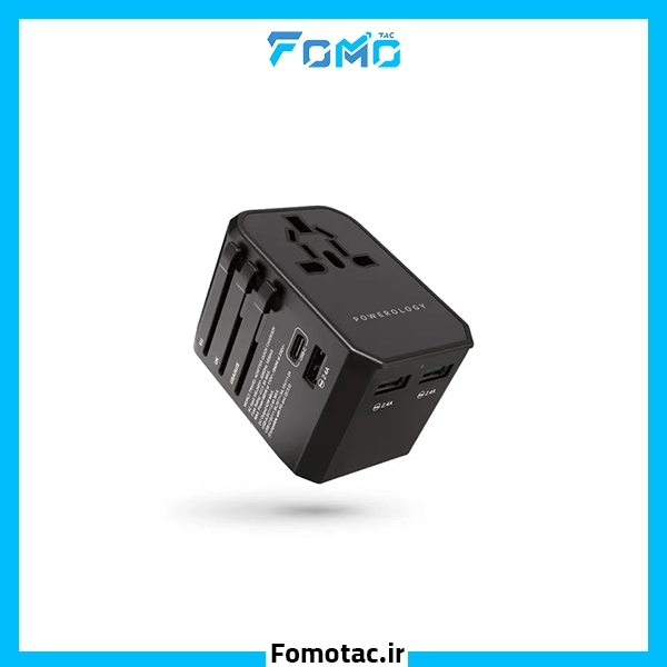 Powerology A2.4 PD 45W Universal Travel Adapter|آداپتور مسافرتی 45W پاورولوژی (Powerology) مدلA2.4